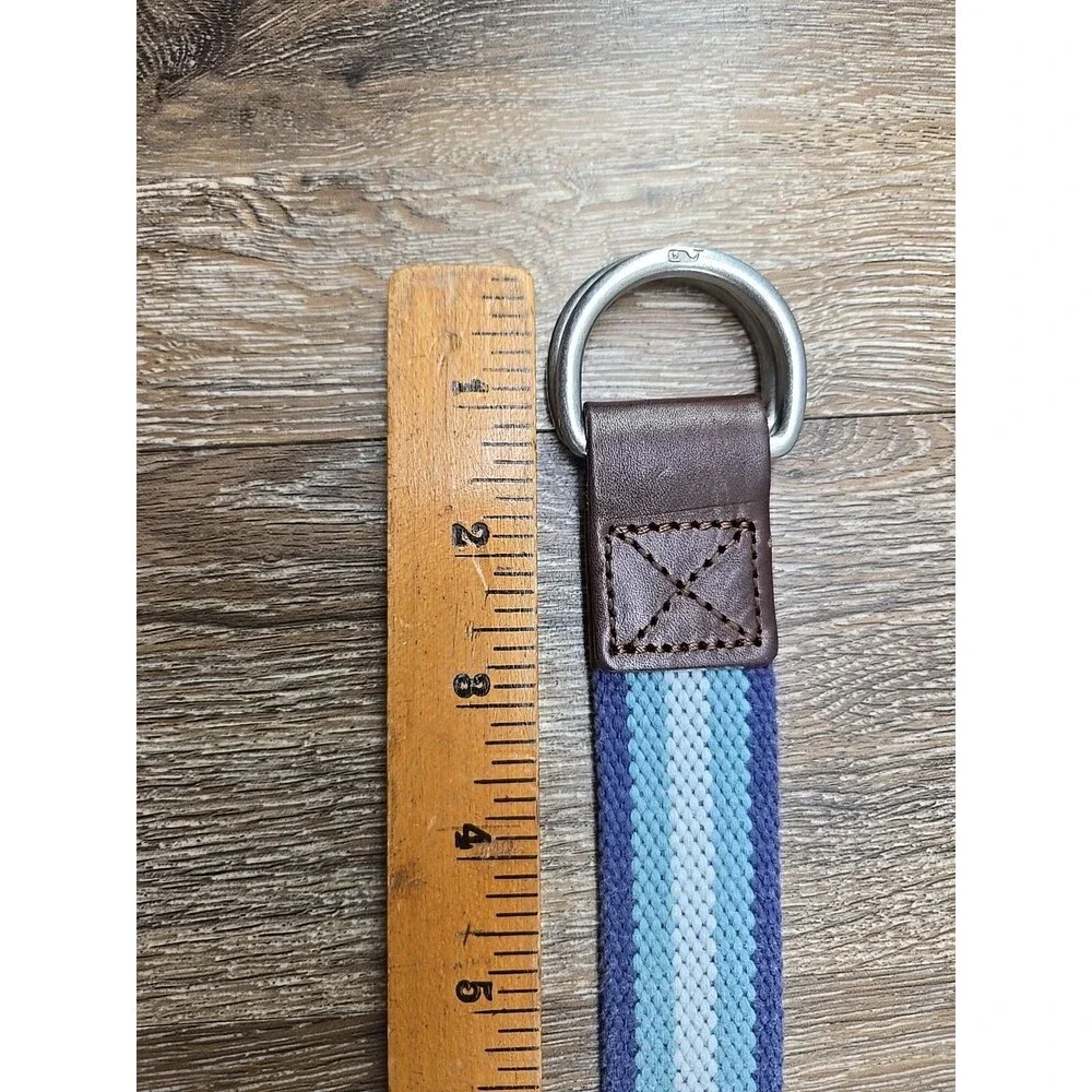 Vineyard Vines Boys Canvas D-Ring Belt Blue Stripe Canvas Leather Small (8-10)